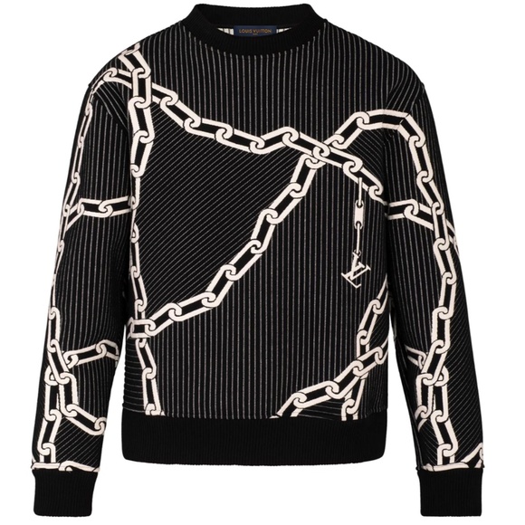Louis Vuitton Quilted 3D Effect Chain Black White Crewneck Sweatshirt Sweater M - Picture 1 of 16